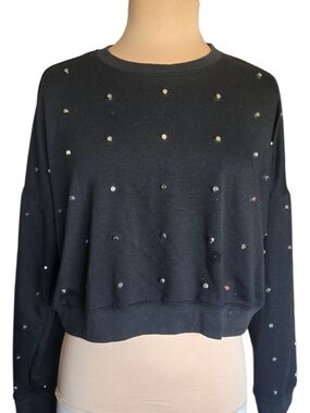 Fashion Nova Cropped Black Crewneck Sweater with Round Studs Sz Xl